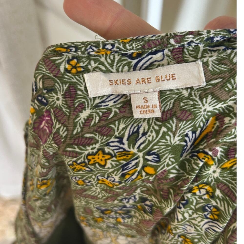 Skies Are Blue Women's Size S Green Floral Peasant Boho Tunic Blouse Dress #0497 - Picture 6 of 11